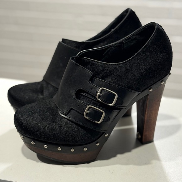 UGG Australia Black Platform Heels Buckle Detail Studded Women's Shoes - Picture 1 of 14